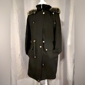 Laundry by Shelli Segal Los Angeles Wool Blend Lined Jacket Faux Fur Hood